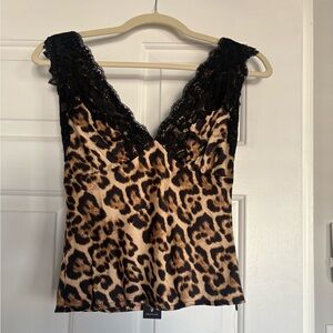 Lulu's Leopard Print Camisole with Black Lace